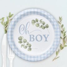 Chá de fraldas Pastel Blue Gingham Baby Boy