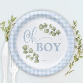 Prato De Papel Chá de fraldas Pastel Blue Gingham Baby Boy