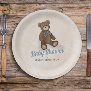 Prato De Papel Chá de fraldas Personalizado Do Urso De Teddy Azul