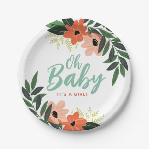 Prato De Papel Chá de fraldas Personalizado Floral Tropical