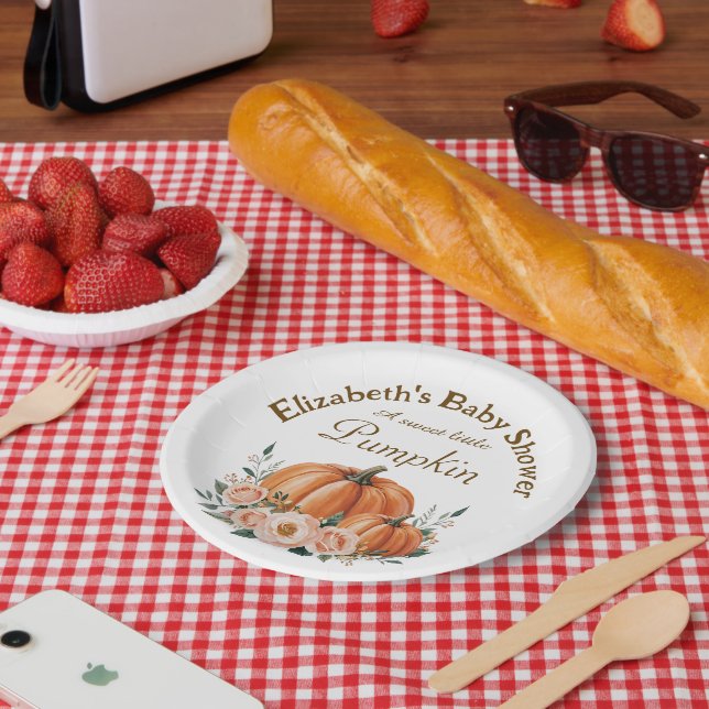 Prato De Papel Chá de fraldas Personalizável - Tema de Pumpkin pa (Piquenique)