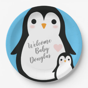 Prato De Papel Chá de fraldas Pinguim Gelado - Menino Azul