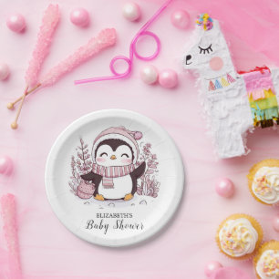 Prato De Papel Chá de fraldas Pinguim Mágico Pastel