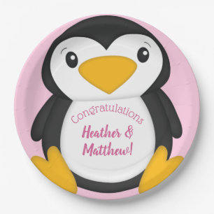 Prato De Papel Chá de fraldas pinguim rosa