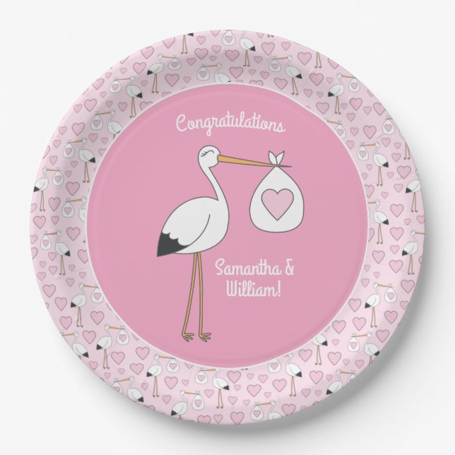 Prato De Papel Chá de fraldas Pink Stork (Frente)