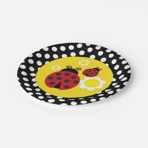 Prato De Papel Chá de fraldas Red Ladybug das Flores Amarelas do