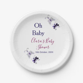 Prato De Papel Chá de fraldas rosa-borboleta roxa oh bebê moderno