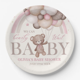 Prato De Papel Chá de fraldas rosa de espera do balão do urso de 