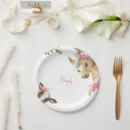 Prato De Papel Chá de fraldas Rosa-Rosa-Rosa-Floral e Branco-Vaca