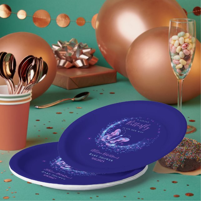 Prato De Papel Chá de fraldas Roxo de Borboleta (Múltiplo)