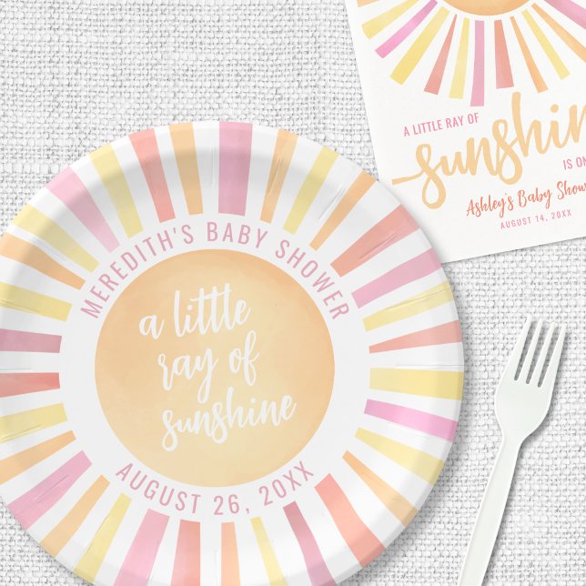 Prato De Papel Chá de fraldas Sol Rosa Sol (Sunshine Pink Sun Baby Shower Paper Plates)
