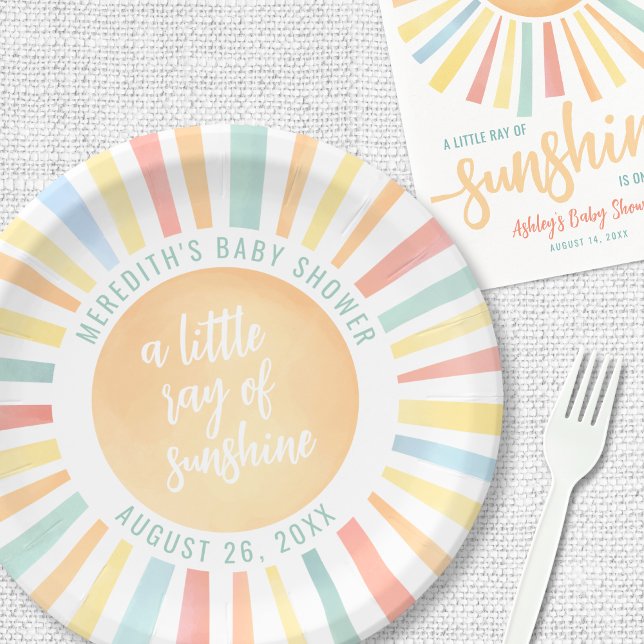 Prato De Papel Chá de fraldas Sol Sol (Sunshine Pink Sun Baby Shower Paper Plates)