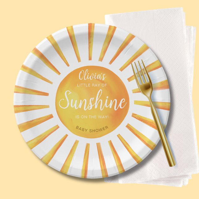 Prato De Papel Chá de fraldas Sunshine (Little Ray of Sunshine Baby Shower paper party plates)