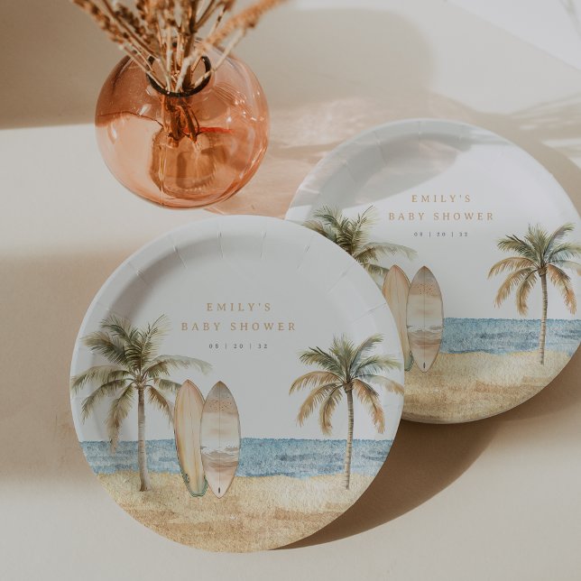 Prato De Papel Chá de fraldas Surf Costeiro de Aquarela (Criador carregado)