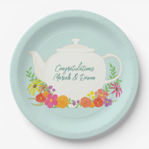 Prato De Papel Chá de fraldas Tea Party Teapot Primavera Floral