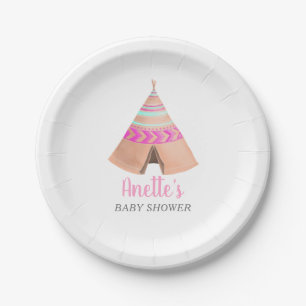 Prato De Papel Chá de fraldas tribal do rosa do Teepee