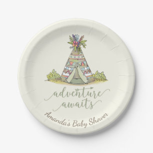 Prato De Papel Chá de fraldas tribal do Teepee 7" placa