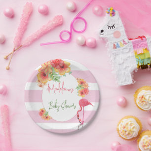 Prato De Papel Chá de fraldas Tropical Flamingo Pink Stripe