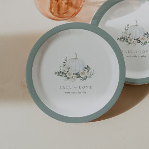 Prato De Papel Chá de fraldas Verde de Abóbora de outono Branco