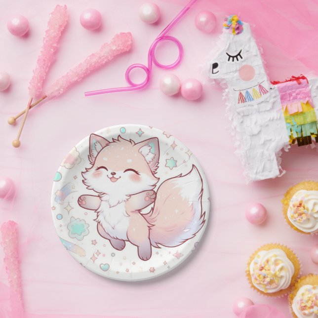 Prato De Papel Chá de fraldas Whimsical Pastel Fox (Festa)