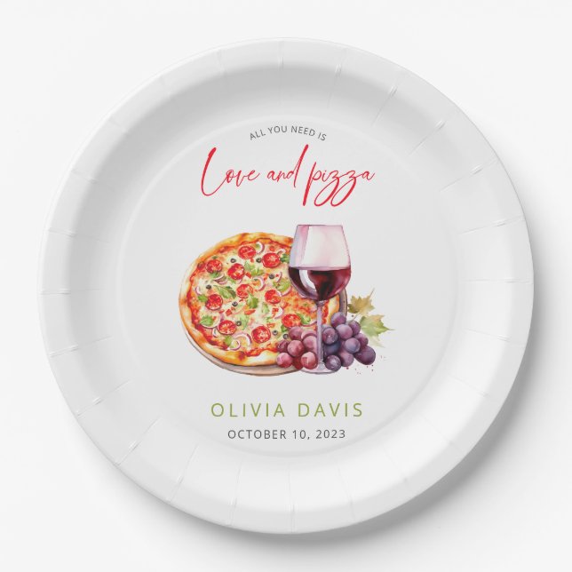 Prato De Papel Chá de Noiva Amor e Pizza (Frente)