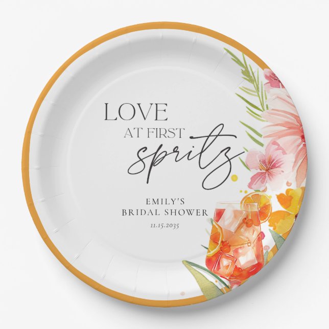 Prato De Papel Chá de Noiva Aquarela Aperol Spritz (Frente)