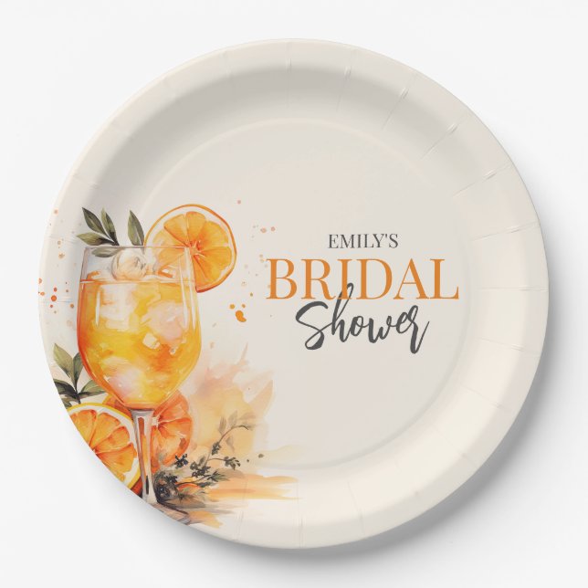Prato De Papel Chá de Noiva Aquarela Aperol Spritz (Frente)