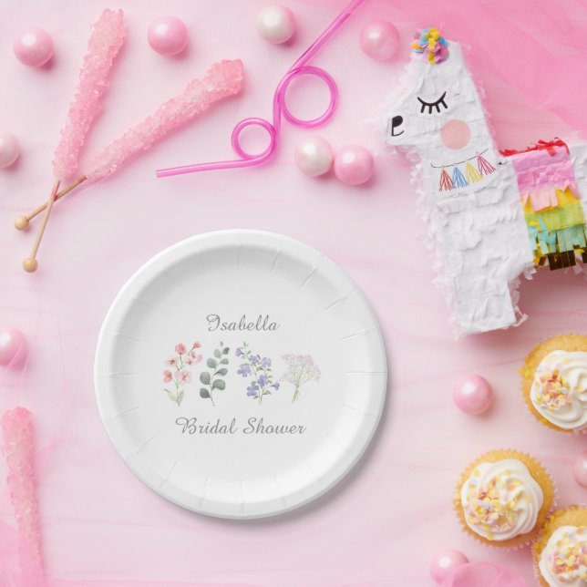 Prato De Papel Chá de Noiva Boho Aquarela de Flores Silvestres (Festa)