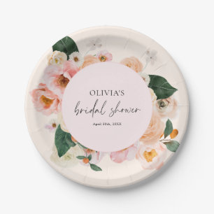 Prato De Papel Chá de Noiva Boho Elegante Rosa Floral