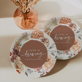 Prato De Papel Chá de Noiva Boho Floral Café "O Amor Está no Prep