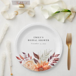 Prato De Papel Chá de Noiva Boho Floral de Outono