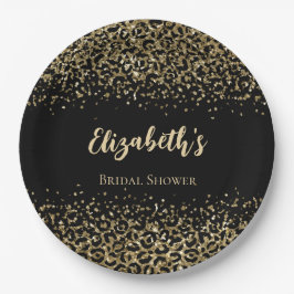 Prato De Papel Chá de Noiva Brilho Impressão Leopardo Dourado Pre
