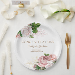 Prato De Papel Chá de Noiva Casal Floral Vintage Rosa Encantado