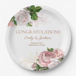 Prato De Papel Chá de Noiva Casal Floral Vintage Rosa Encarnado