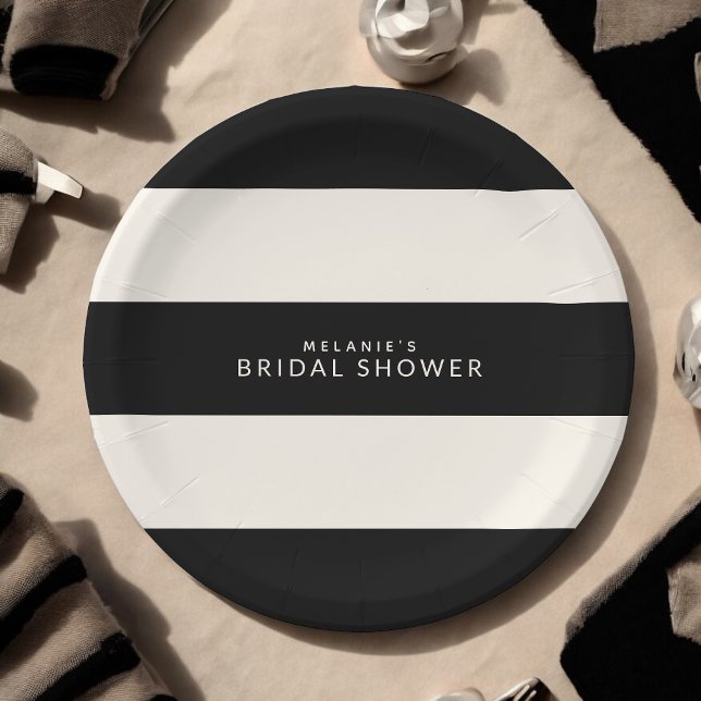 Prato De Papel Chá de Noiva Clássico Preto e Creme Listrado (Criador carregado)