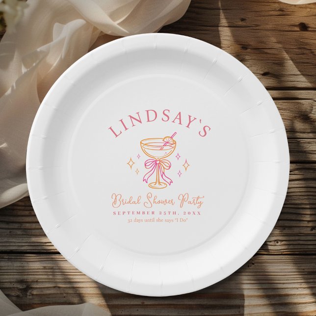 Prato De Papel Chá de Noiva com Coquetel (Coctail Bridal Shower Paper Plates)