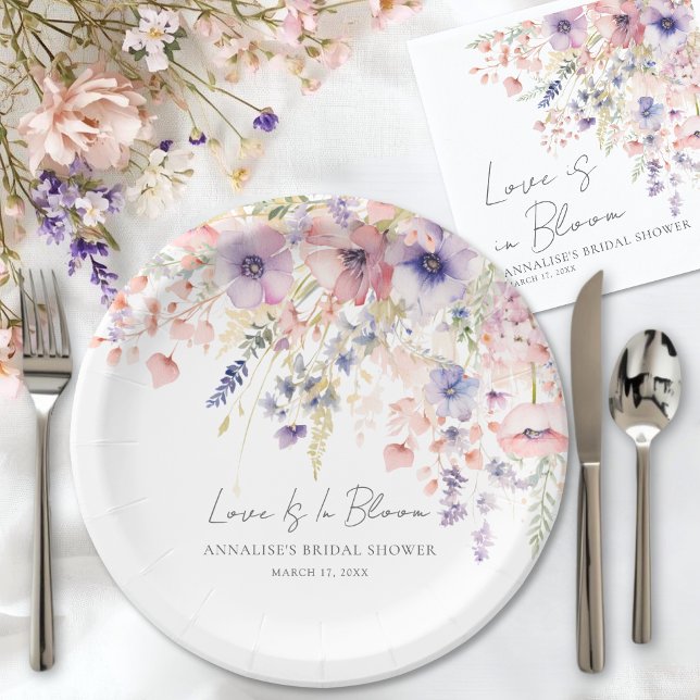 Prato De Papel Chá de Noiva com Flores Silvestres (Wildflower Bridal Shower Paper Plates)