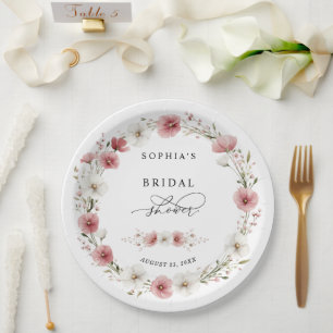 Prato De Papel Chá de Noiva com Flores Silvestres Rosas