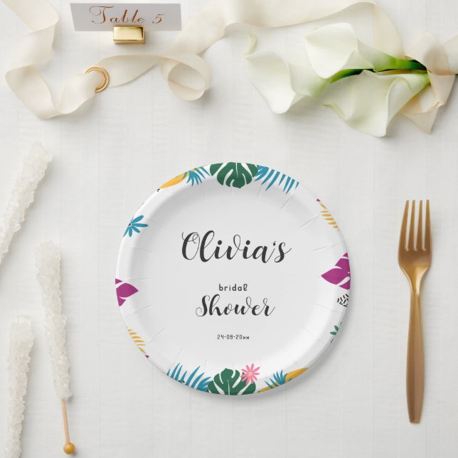 Prato De Papel Chá de Noiva com Folhas Multicoloridas (Casamento)