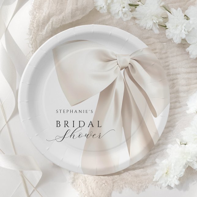 Prato De Papel Chá de Noiva com Laço Branco (Criador carregado)
