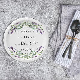 Prato De Papel Chá de noiva com lavanda e verde de eucalipto