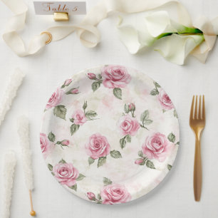 Prato De Papel Chá de Noiva com Rosas Rosa Bonito