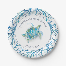 Prato De Papel Chá de Noiva com Tartaruga Marinha em Aquarela par