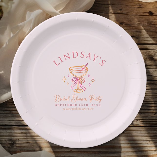 Prato De Papel Chá de Noiva Coquetel Rosa (Coctail Bridal Shower Paper Plates)