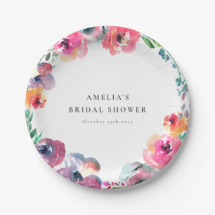 Prato De Papel Chá de Noiva Coroa Floral Aquarela Boho