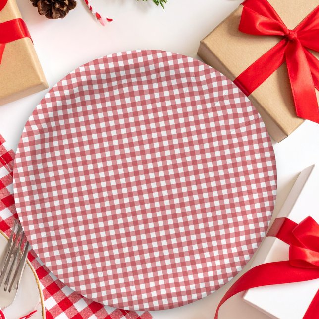 Prato De Papel Chá de Noiva Country Gingham Vermelho Natal (Criador carregado)