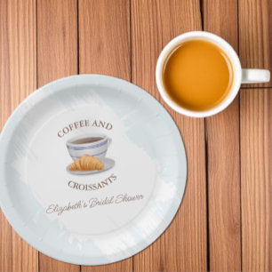 Prato De Papel Chá de Noiva de Café e Croissants
