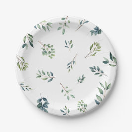 Prato De Papel Chá de noiva de verde botânico aquarela