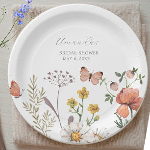 Prato De Papel Chá de Noiva Elegante com Aquarela de Flores Silve