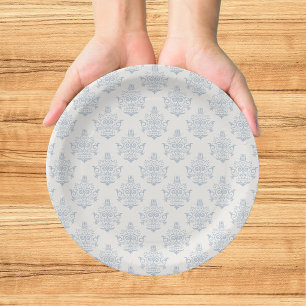 Prato De Papel Chá de Noiva Elegante da Era Regência em Azul e Da